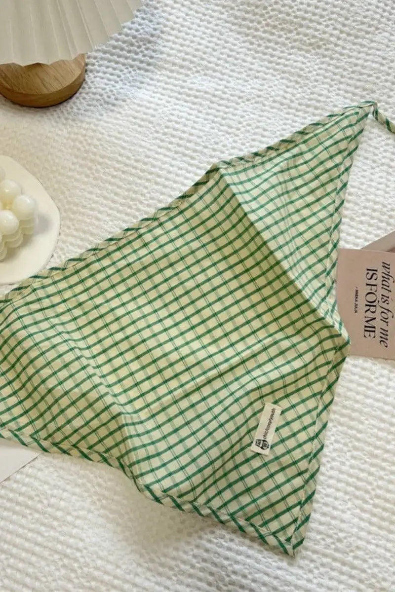 Funkyrel Haila Green Plaid Triangle Headscarf - The Mercantile London