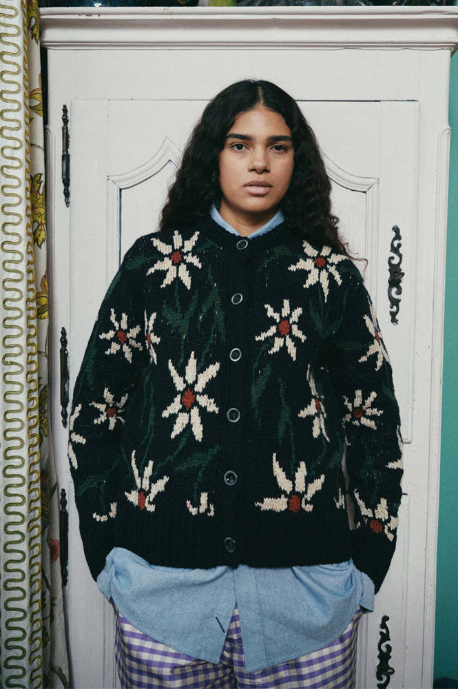 Howlin' Flower Print Navy Cardigan - The Mercantile London