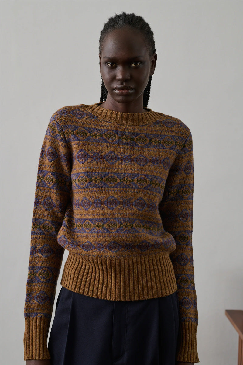 Soeur Gipsy Camel And Violet Jacquard Jumper - The Mercantile London
