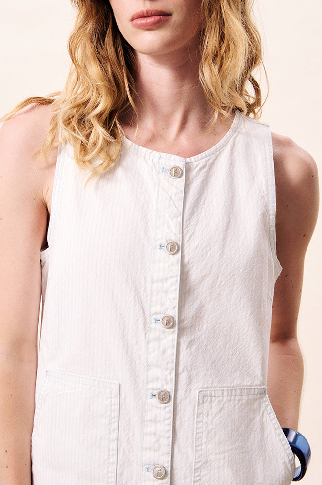 FRNCH Calypso Cream Stripe Dress - The Mercantile London