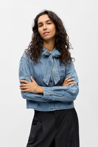 Object Vilma Short Denim Bow Shirt - The Mercantile London