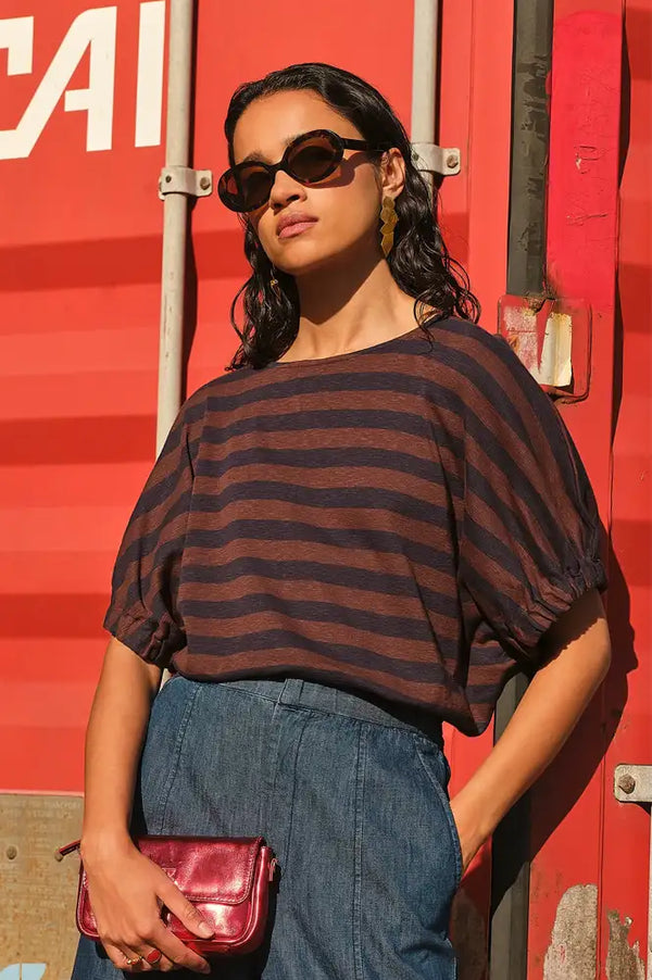 By-Bar Merle Coffee Bean Stripe Top