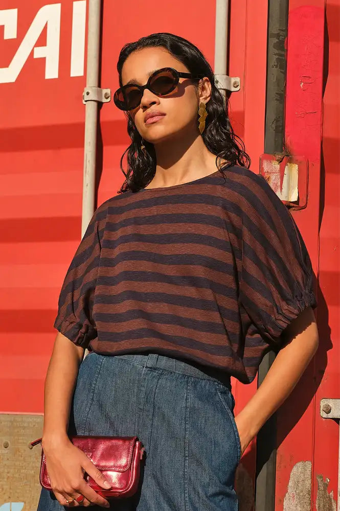 By-Bar Merle Coffee Bean Stripe Top