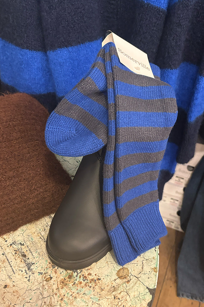 Sommerville Blue Cashmere Stripe Socks - The Mercantile London