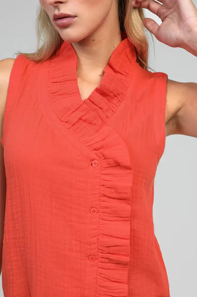 An'ge Siloe Deep Orange Sleeveless Blouse - The Mercantile London