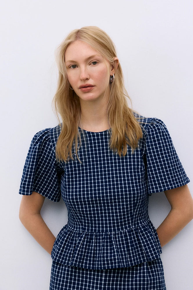The New Society Jasmine Blue Check Top - The Mercantile London