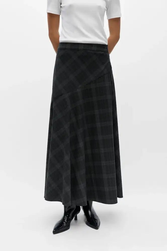 Object Diena Gunmetal Check Maxi Skirt