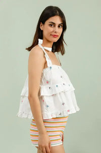 Daphne Elodie Ruffled Cross-Stitch Top