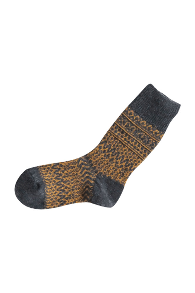 Nishiguchi Kutsushita Wool Jacquard Navy Socks - The Mercantile London