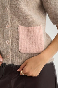 Numph Salia Sesame Melange Short Sleeve Cardigan