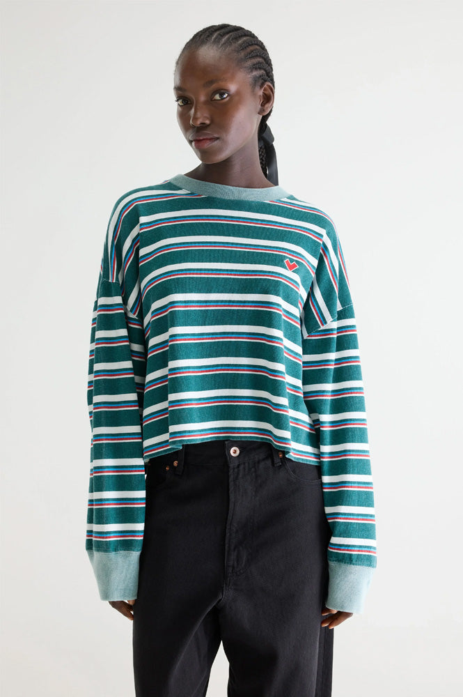 Bellerose Franto Red And Fern Striped Crewneck T-Shirt
