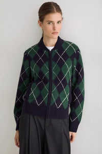 Yerse Green And Navy Argyle Cardigan