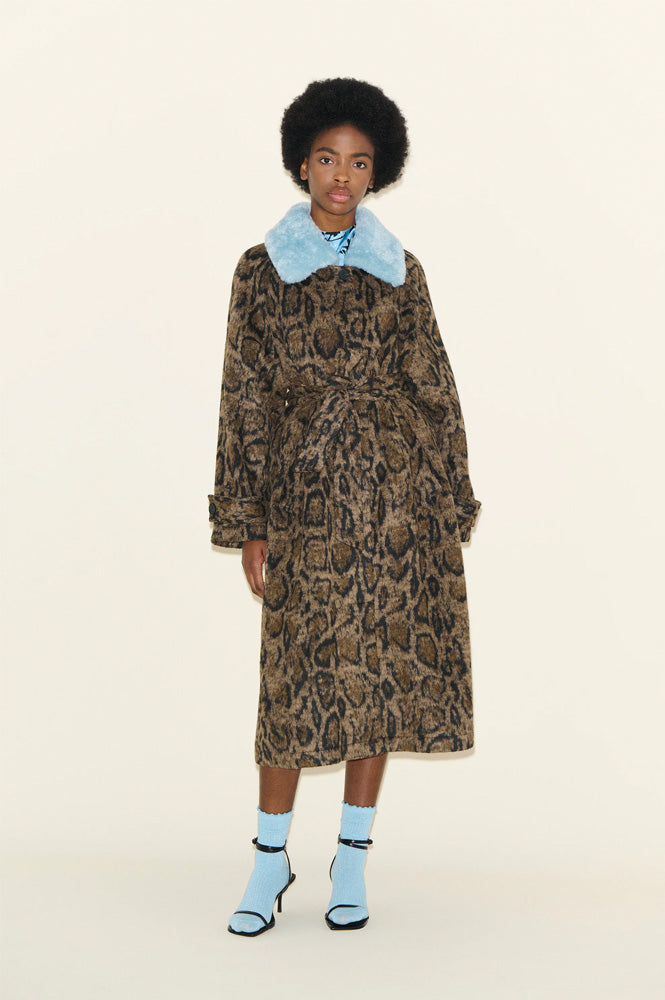 Samdi Carrington Leopard & Powder Blue Coat - The Mercantile London