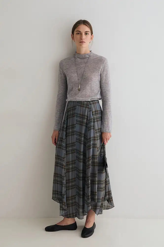 Yerse Blue Grey Checked Skirt