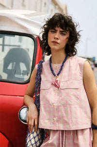 FRNCH Aurora Pink Gingham Vest Top - The Mercantile London