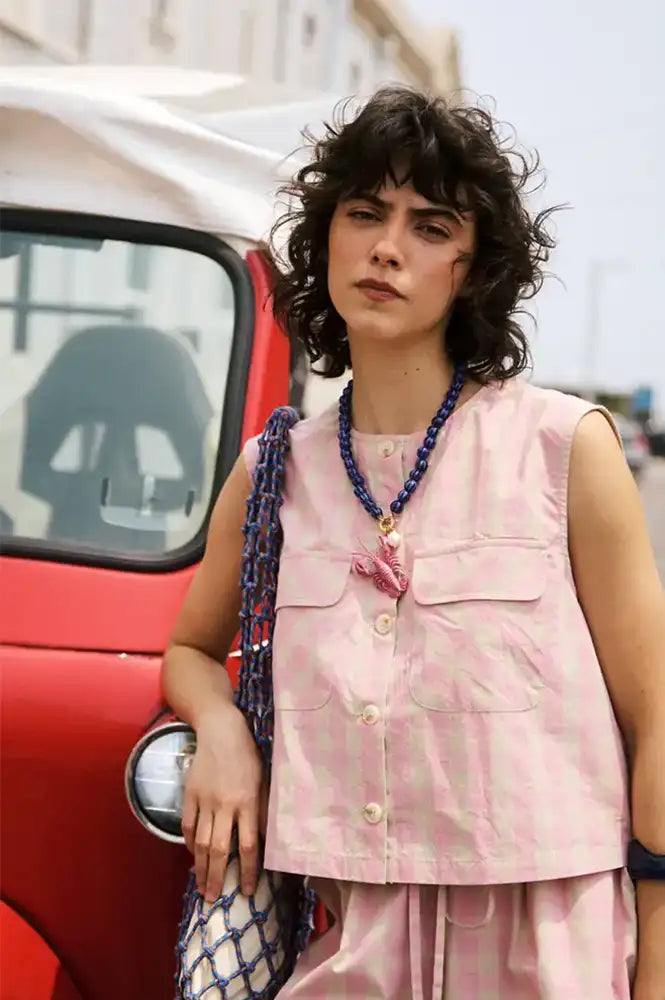 FRNCH Aurora Pink Gingham Vest Top - The Mercantile London
