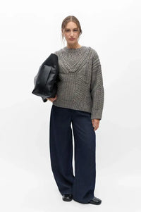 Object Hinna Medium Grey Cable Knitted Jumper
