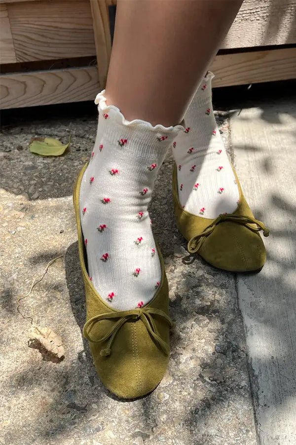 Le Bon Shoppe Cream Petal Ruffle Hugger Socks