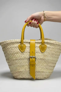 French Yellow Leather Detailed Small Market Basket Bag