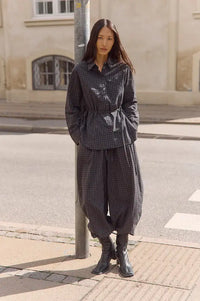 Object Delva Gunmetal Black Check Harem Trousers - The Mercantile London