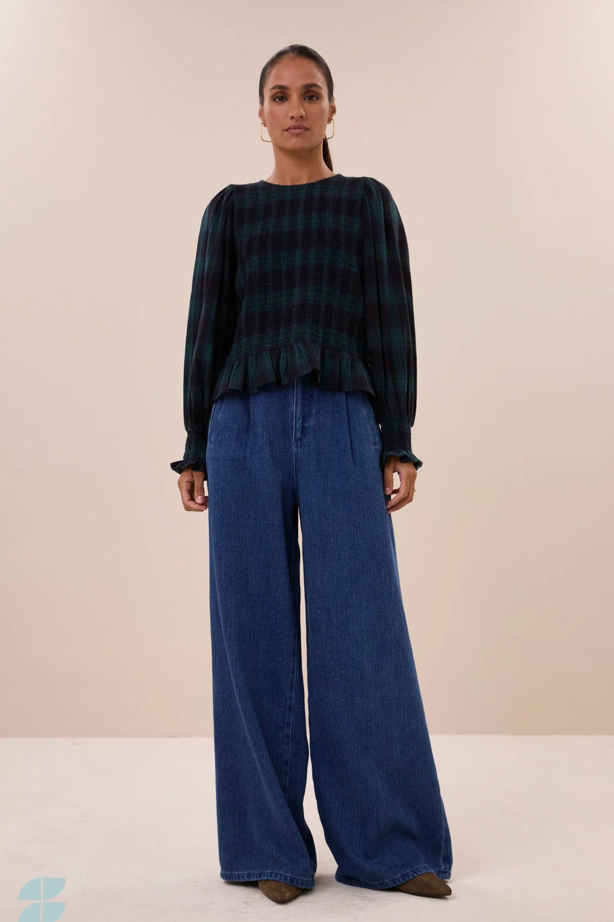 By-Bar Yena Green Tartan Check Blouse