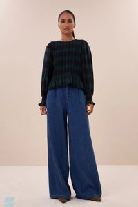 By-Bar Yena Green Tartan Check Blouse