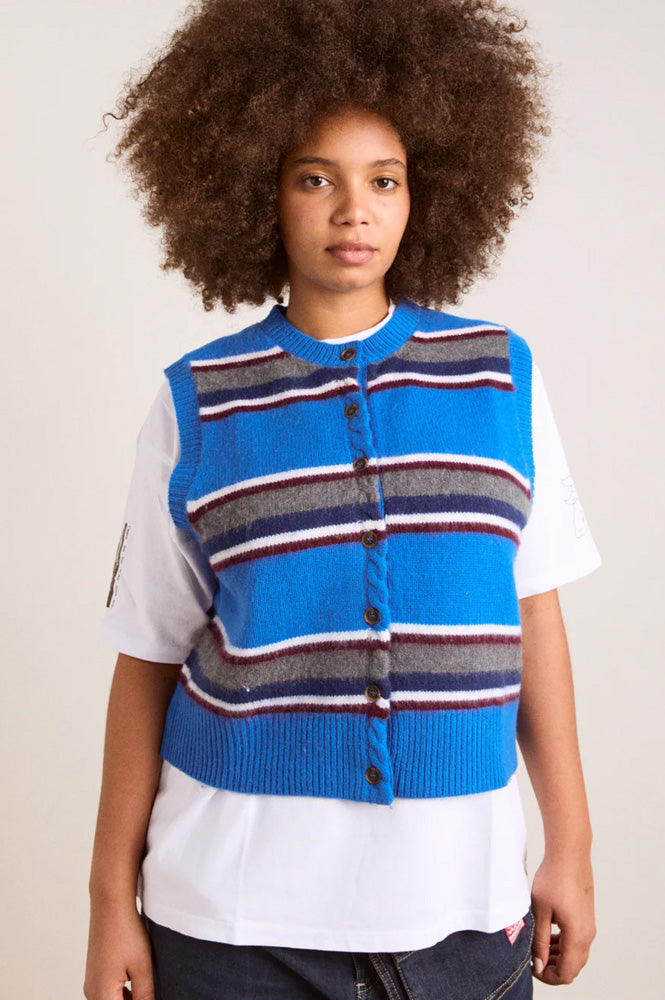 Damson Madder Sofie Cobalt Stripe Merino Wool Vest