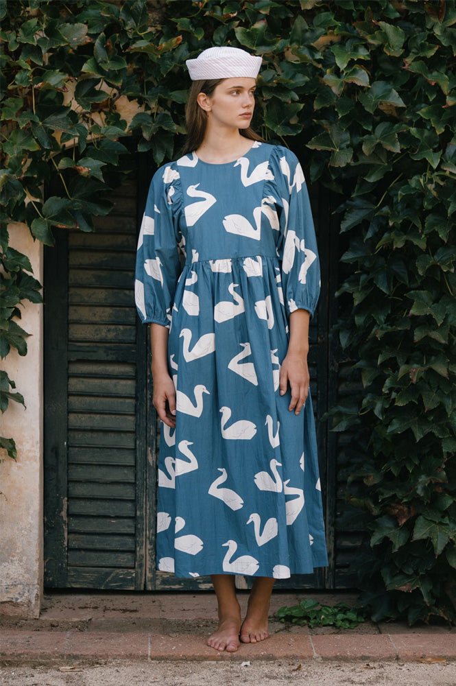 The Tiny Big Sister Sky Blue Swan Dress - The Mercantile London
