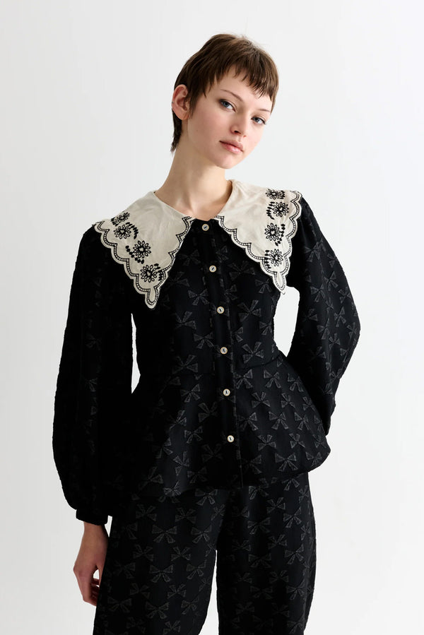 Louche Clementine Bow Jacquard Lace Collar Blouse - The Mercantile London
