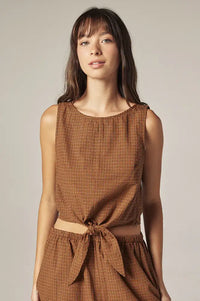 Amente Brown & Orange Checkered Tie Top - The Mercantile London