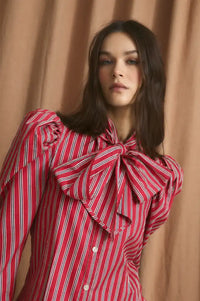 Sophie + Lucie Bow Tie Red Striped Blouse