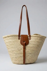 French Tan Leather Detailed Market Basket Bag