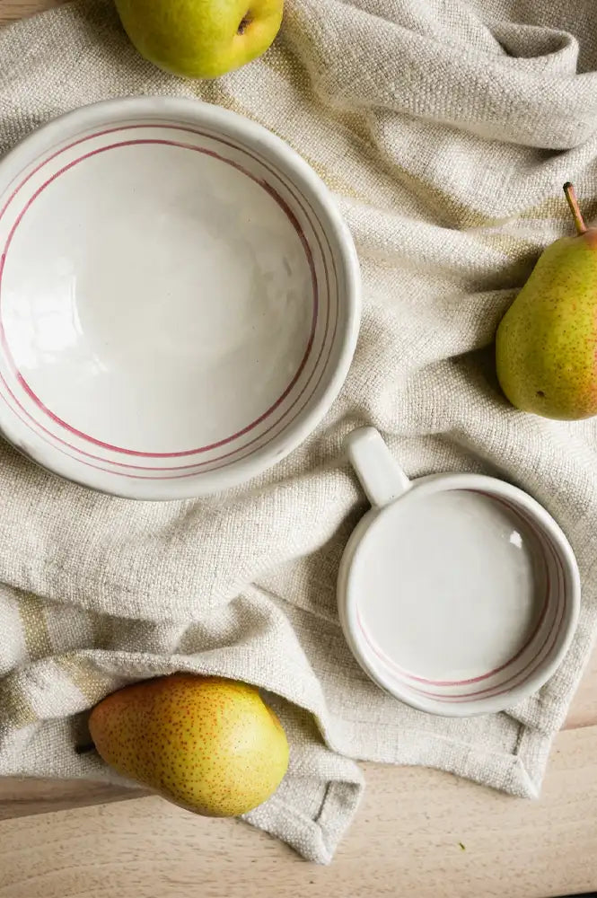 Hand Painted Breton Stripe Brick Olive Dish Bowl - The Mercantile London