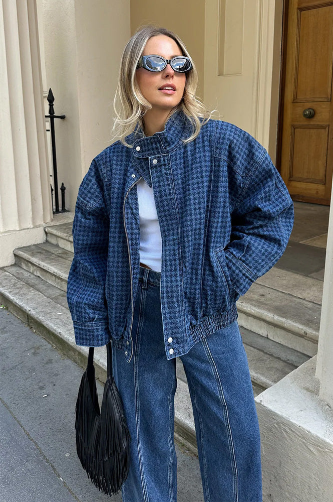 Seventy + Mochi Juno Houndstooth Denim Bomber Jacket - The Mercantile London