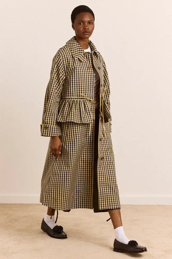 Damson Madder Myrtle Navy Gingham Detachable Trench Coat