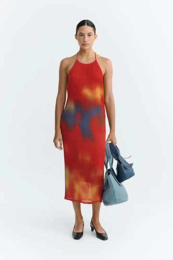 Thinking Mu Miriam Red Flowers Pleated Dress - The Mercantile London