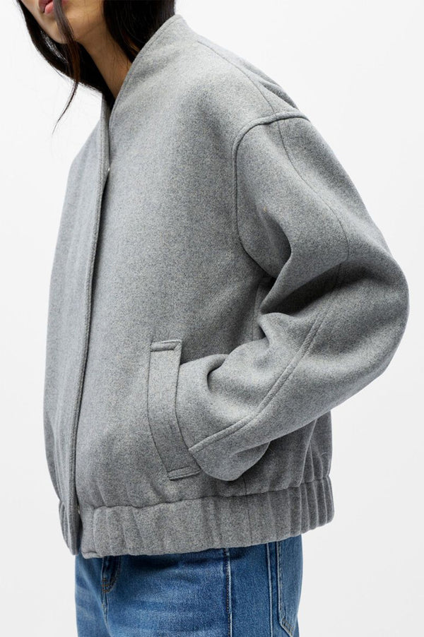 Object Pisa Grey Wool Blend Bomber Jacket - The Mercantile London