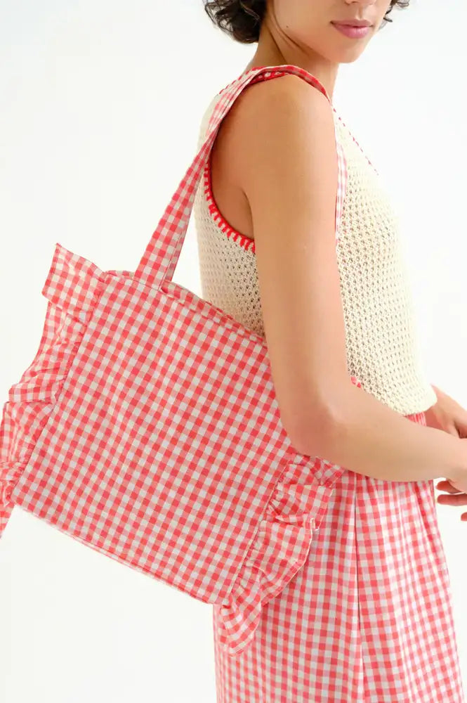 Compania Fantastica Red Ruffled Gingham Bag