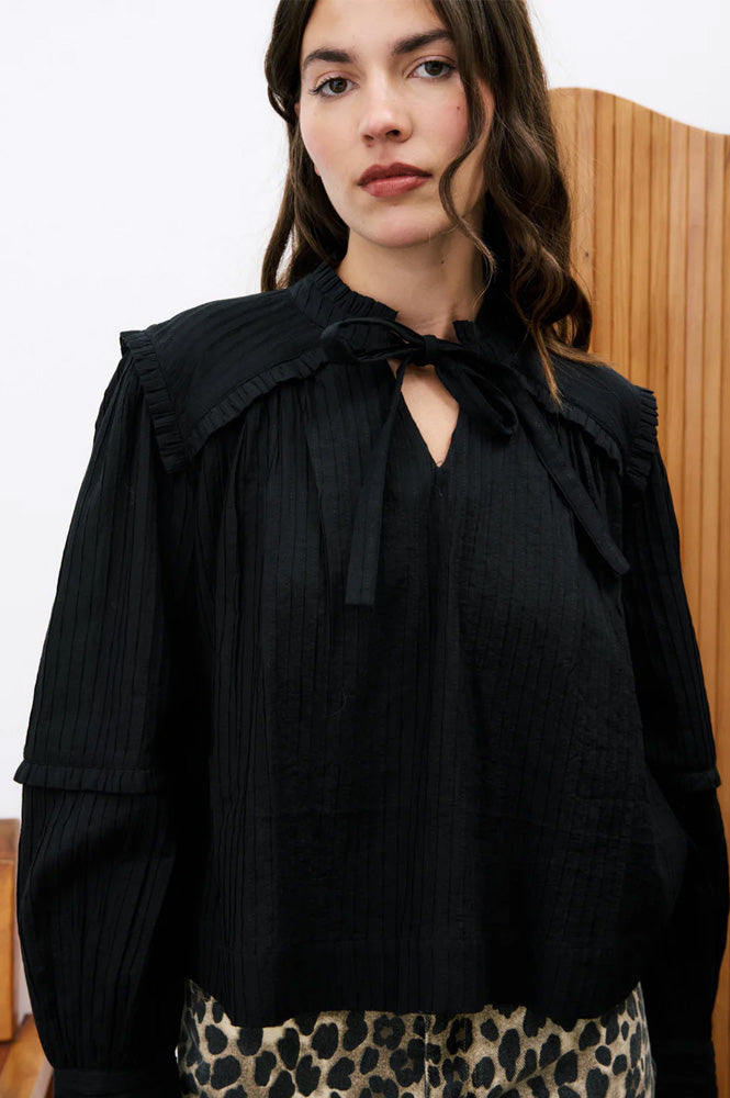 FRNCH Daffy Black Pleated Blouse - The Mercantile London