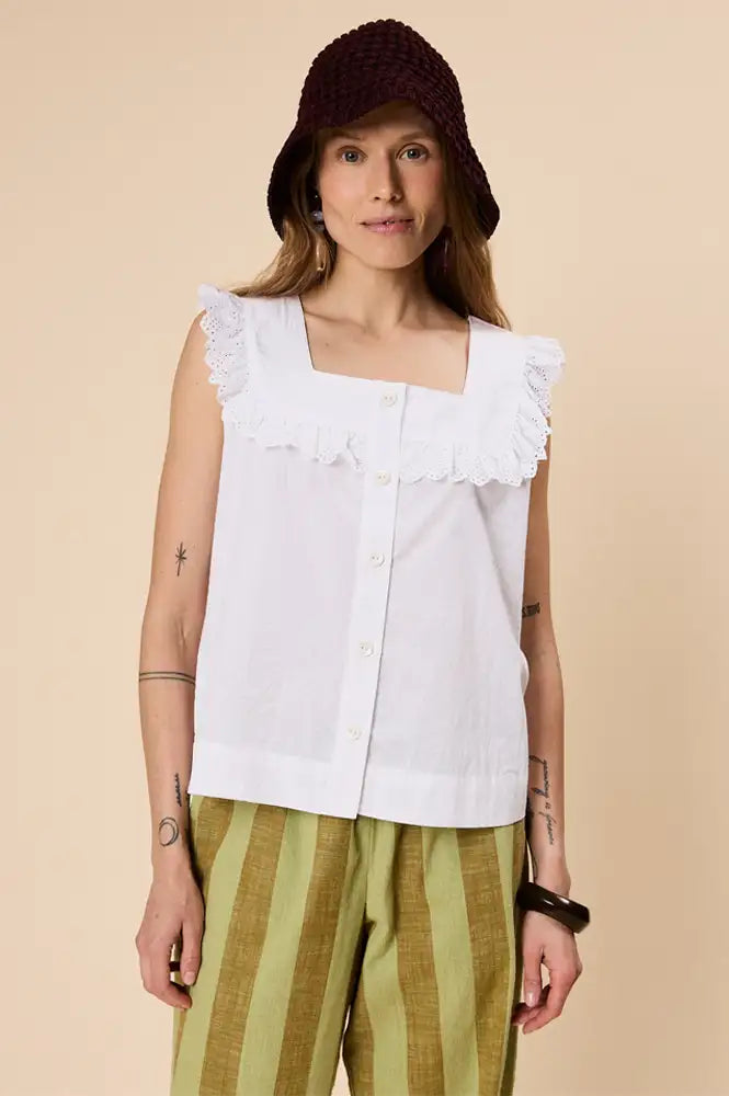 TBCo White Cotton Broderie Sleeveless Top