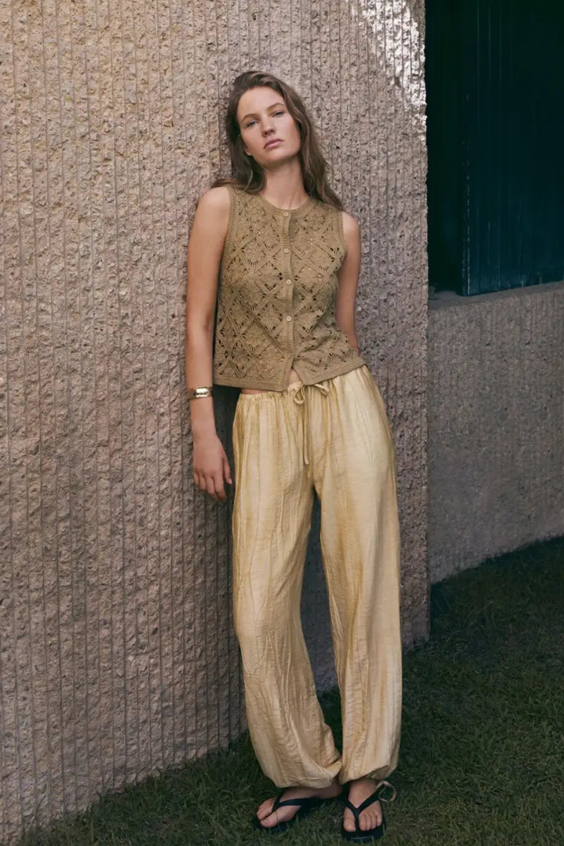 Yerse Hunter Green Crochet Vest Top - The Mercantile London