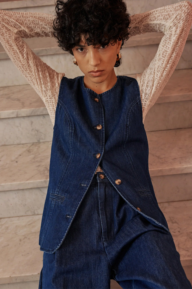 Grace & Mila Vallon Dark Denim Vest - The Mercantile London