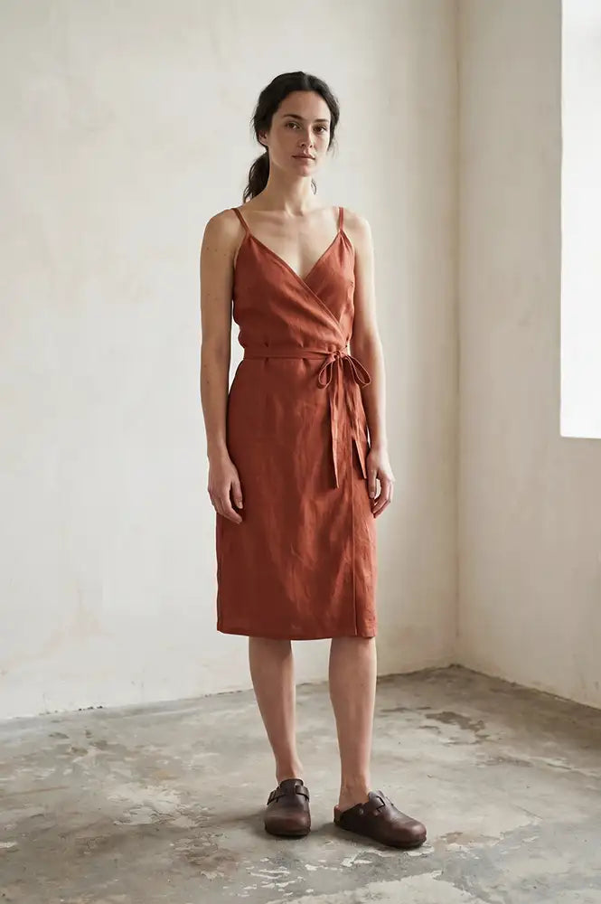 Artisans Of Humanity Calanthe Rust Linen Wrap Dress