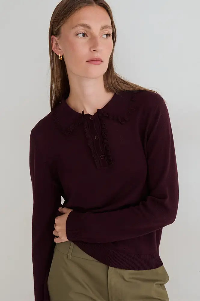 Yerse Granate Fine Knitted Polo Jumper