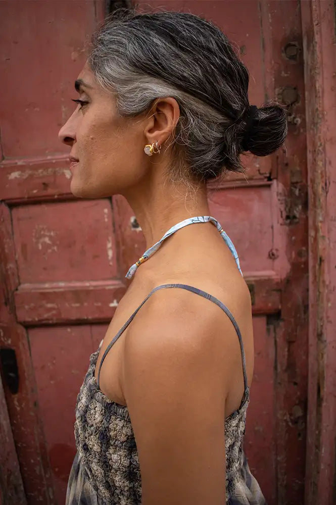 Arifah Studio Aqua Blue Bandana & Bronze Necklace