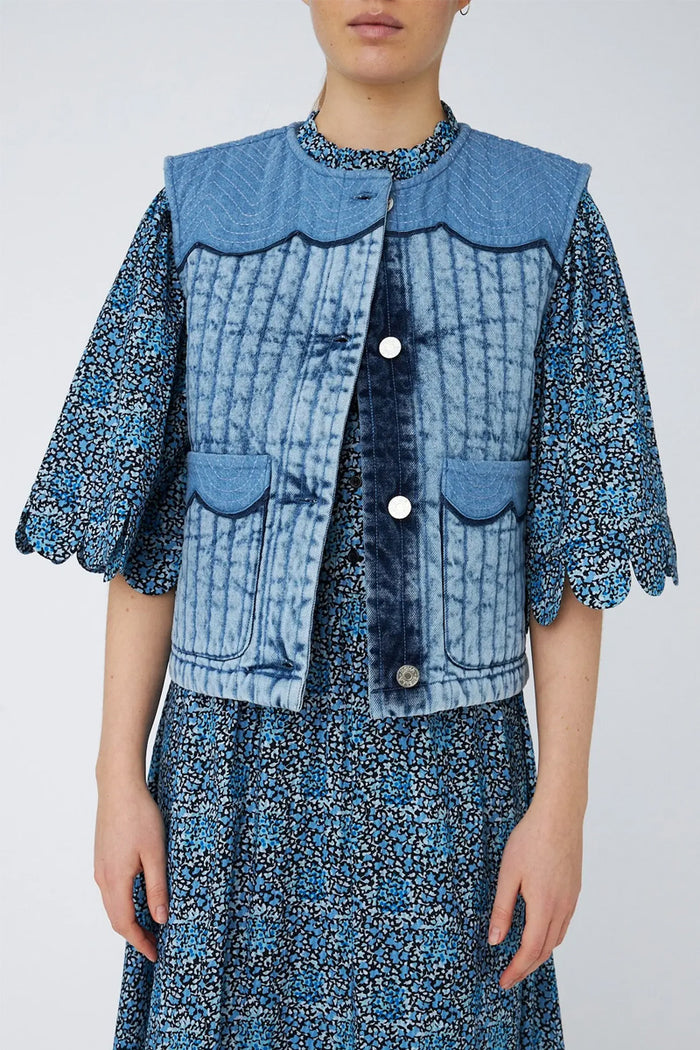 Stella Nova Denim Blue Quilted Vest - The Mercantile London
