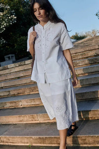 Yerse White Embroidered Bermuda Shorts - The Mercantile London