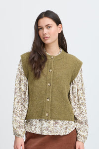 Atelier Rêve Silvi Olive Sleeveless Cardigan - The Mercantile London
