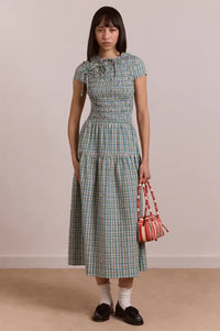 Damson Madder Ebba Picnic Check Midi Dress - The Mercantile London