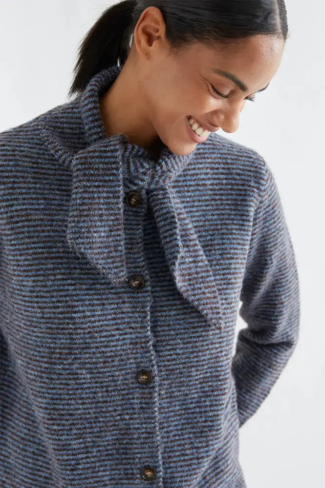 Compania Fantastica Blue And Brown Striped Knitted Cardigan